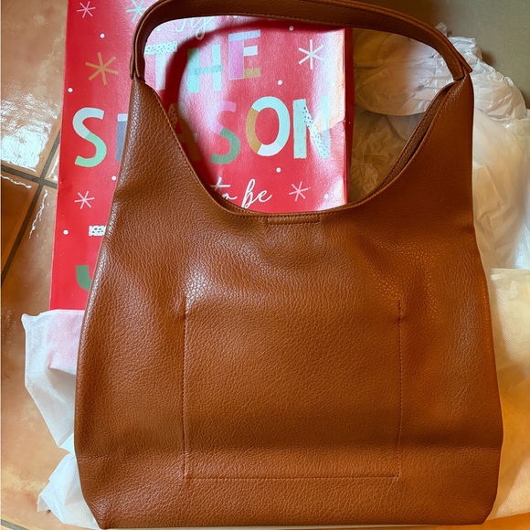 Hoxis Handbags - Hoxis Soft Vegan Leather Hobo Bag Camel Brown